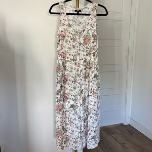 Cottagecore Women's Button Down Floral Boho Prairie Maxi Dress Ivory Pink Size M